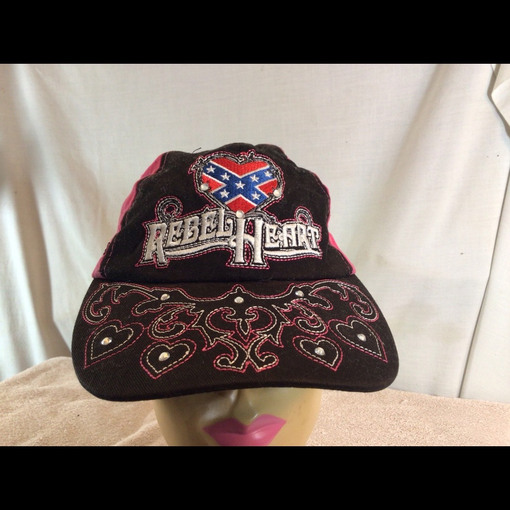 Cute Woman’s Black & Reddish Pink REBEL HEART Adjustable Back Baseball Hat/Cap
